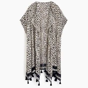 J Cree Leopard beach poncho with navy blue tassels size XS/S Beach Coverup